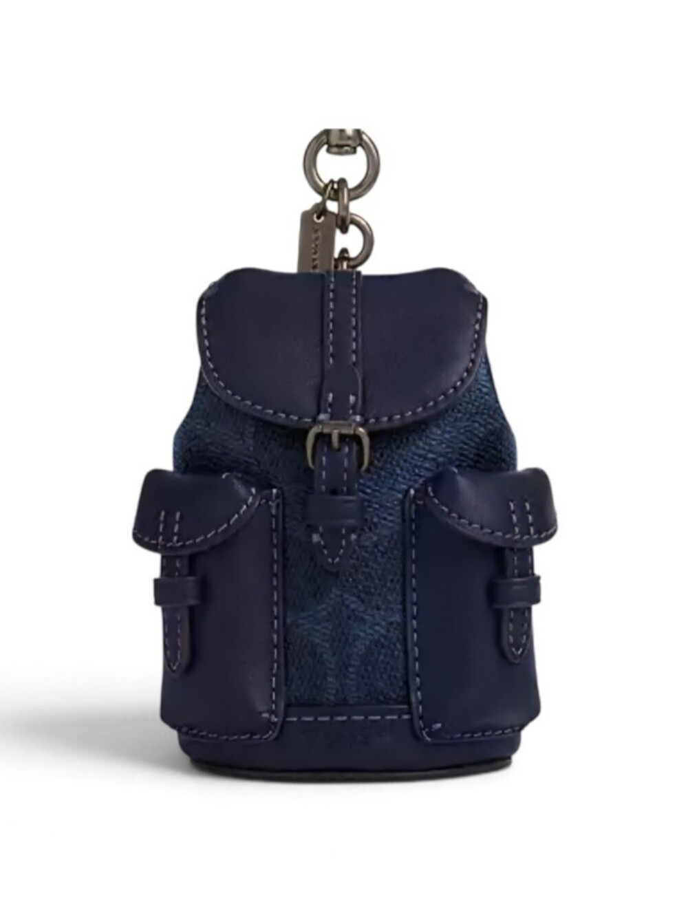 Coach Navy Signature Canvas & Leather Mini Warner Backpack Charm